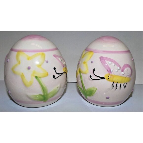 Flower and Butterfly ceramic set of 2 eggs, Easter, Spring, Decor - Picture 3 of 7